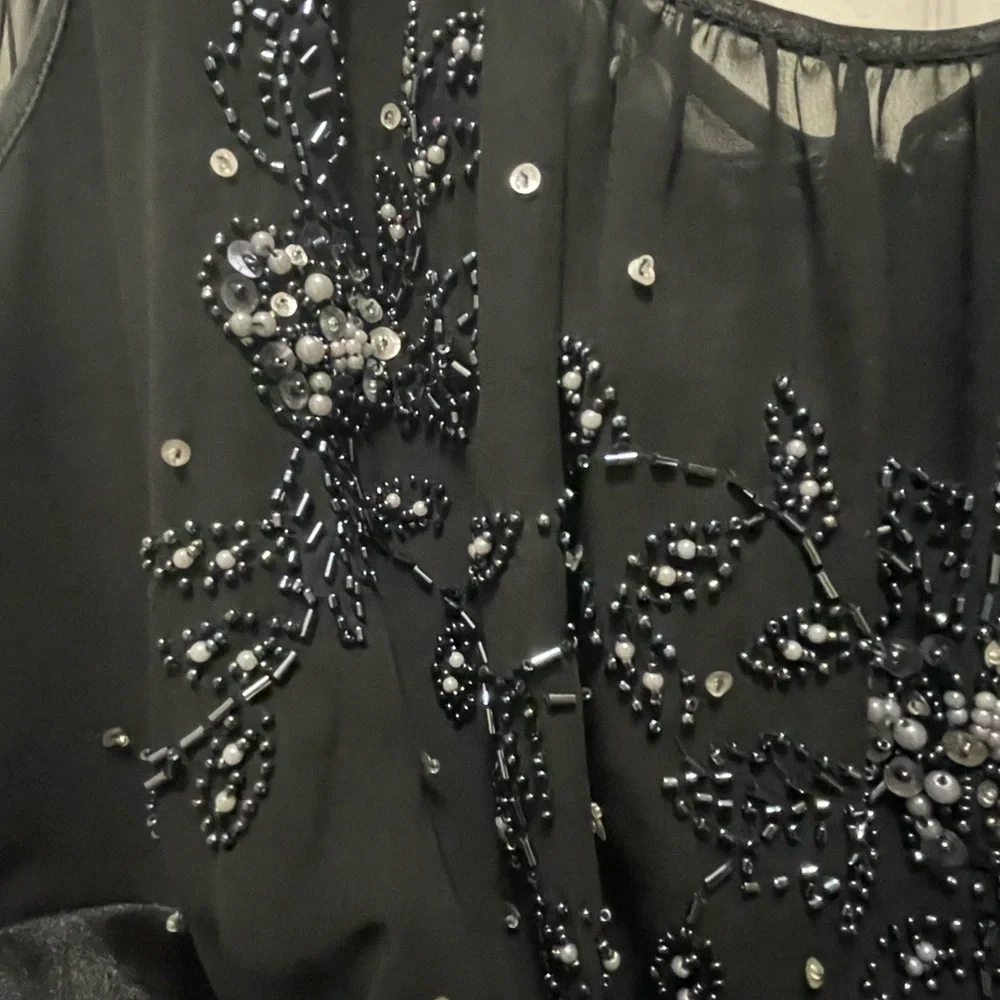 Dress Barn dress size 20W sleeveless black w/beaded top lining under chiffon - Picture 2 of 14